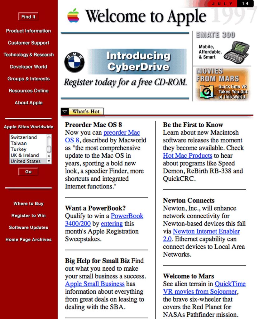 Web Site de Apple, en 1996